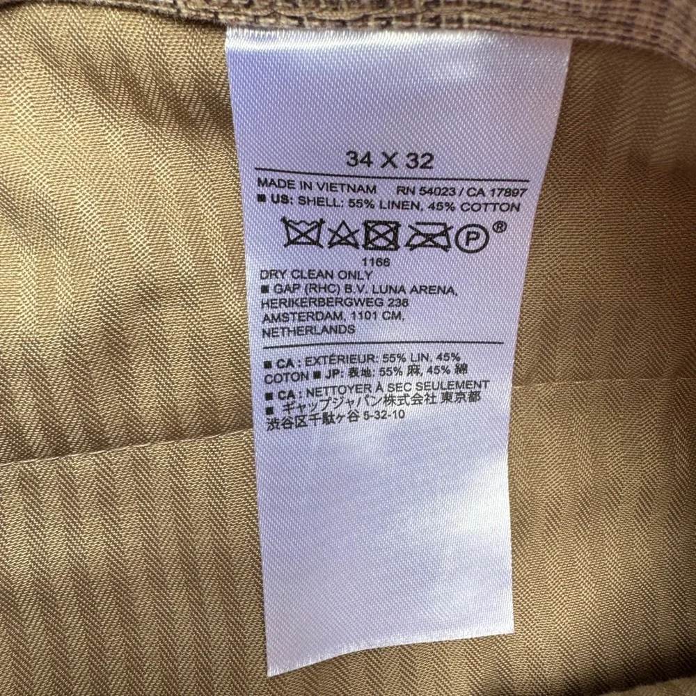 Banana Republic Mens Tailored Fit Glen Plaid Linen Blend Dress Pants Brown 34x32